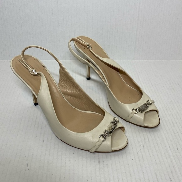 Gucci White Peep Toe Sling Back Heels sz 39.5 - Picture 1 of 13